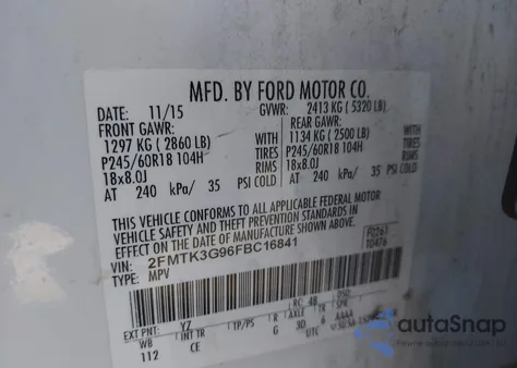 2015 Ford Edge Se из США, поврежденный, VIN 2FMTK3G96FBC16841